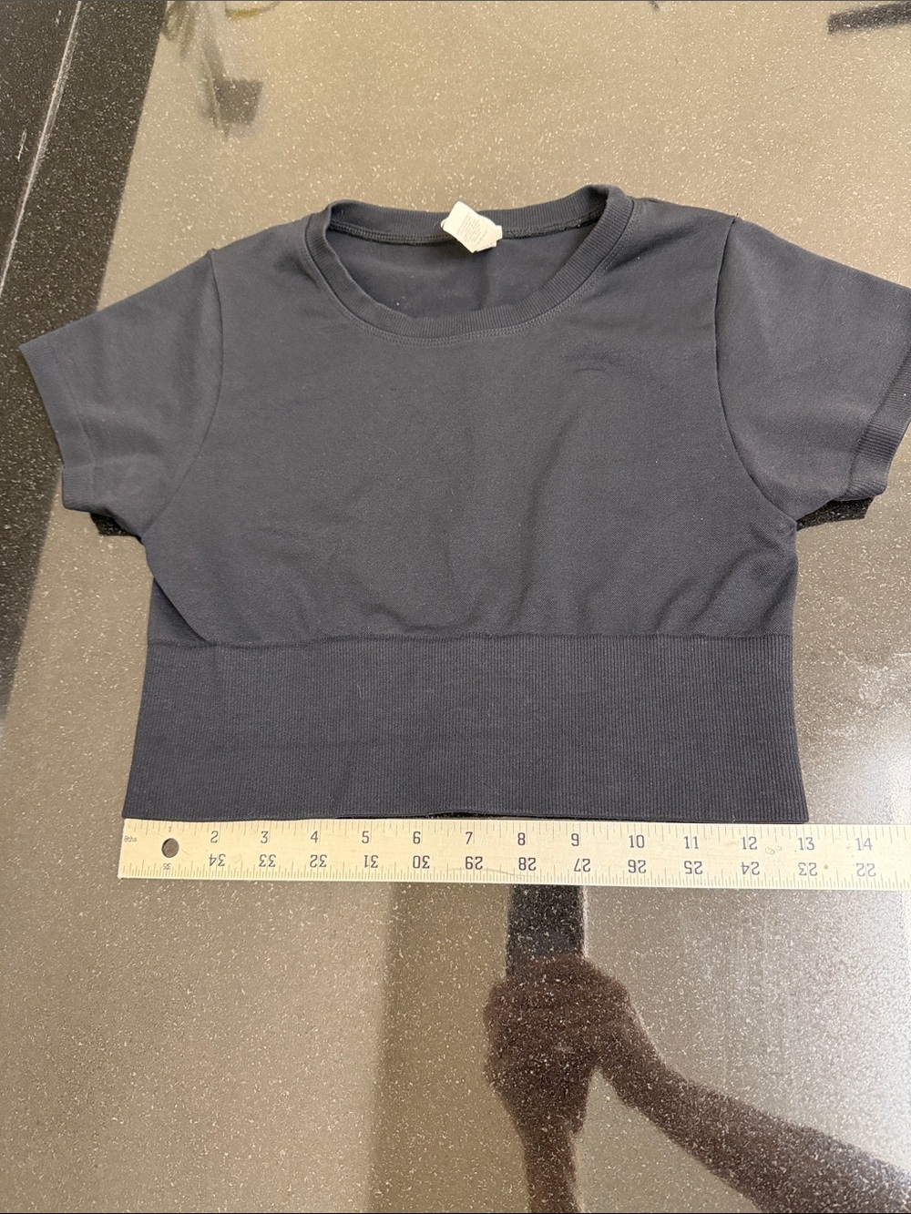 aerie black Short-Sleeve Cropped Ribbed Hem Top